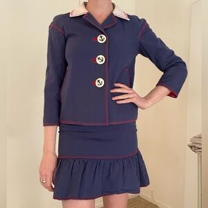 Moschino Navy Blue Nautical Blazer and Skirt Set